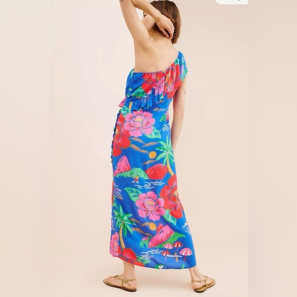 Farm Rio for Anthropologie Floral One-Shoulder Dress S - Picture 2 of 6